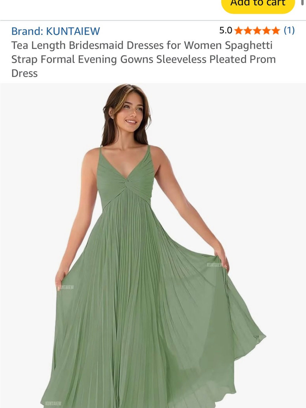Green Pleated Tea Length Formal Dress